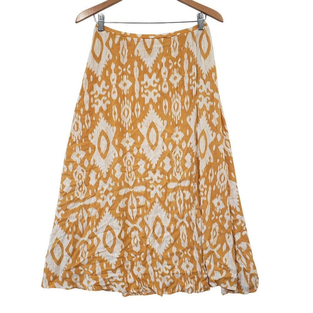 Steve Madden Womens Mustard Yellow White Ikat Print Maxi Skirt Size M Boho Indie